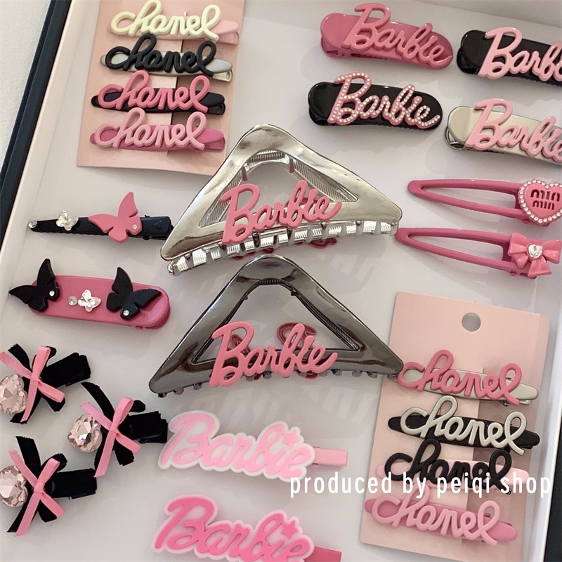 Kẹp tóc công chúa barbie màu hồng cho lady y2k phụ kiện tóc kim loại quà tặng sinh nhật