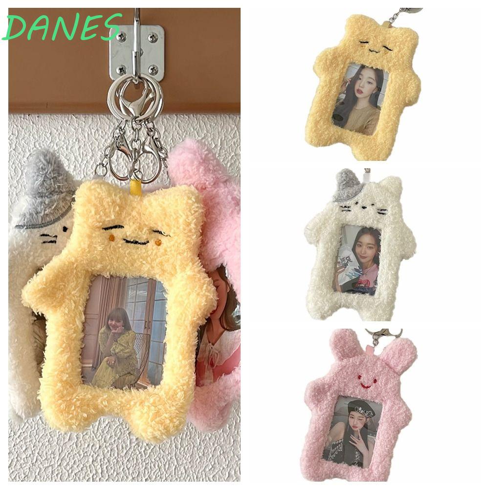 Danes cartoon plush photocard holder, rabbit style hàn quốc, bao đựng thẻ dễ thương với móc khóa mặt dây chuyền bảo vệ hộp đựng lady