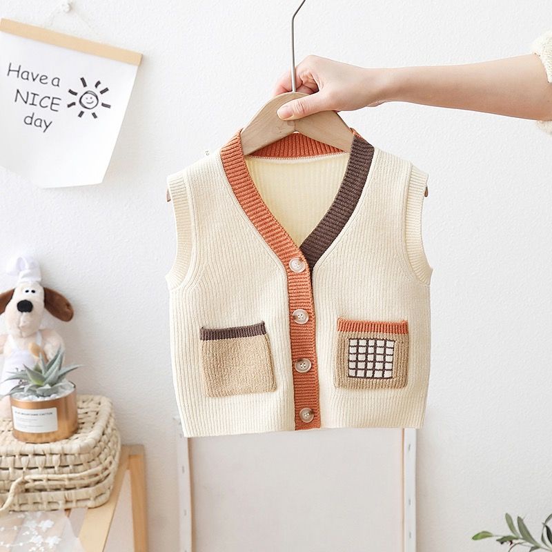 Bé trai áo len vest cardigan thời trang trẻ em áo ghi lê mùa xuân mặc ngoài cho bé 2023 phong cách mới trẻ em áo vest dệt kim