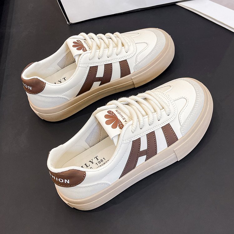 Giày Thể Thao Da PU Mũi Tròn Thắt Dây Chéo Phong Cách Hàn Quốc Cho Nữ