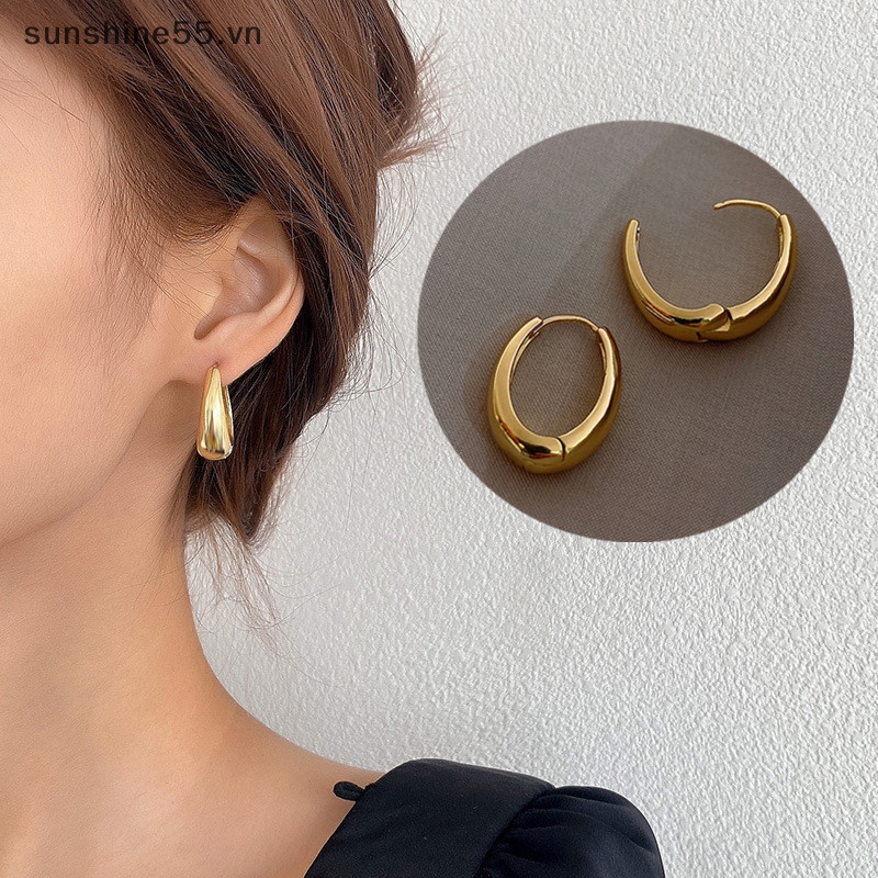 Sunshine 1 cặp phong cách cổ điển bông tai vòng nhỏ màu vàng đơn giản tinh tế bông tai hình chữ u- cho bạn gái món quà trang sức đẹp phụ kiện vn