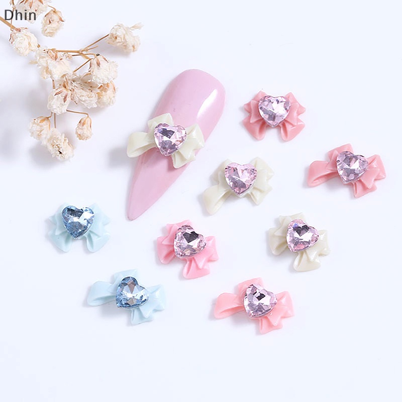 [dhin] 10 cái 3d resin bowknot nail ch kim cương hồng ruy băng nơ rhinestone bộ phận trang sức làm móng trang trí diiy salon phụ kiện quà tặng cod