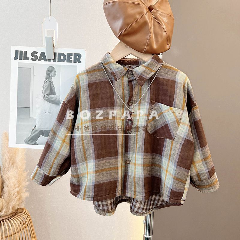 Bộ Đồ Bé Trai Mùa Thu Phong Cách Mới denim Nâu