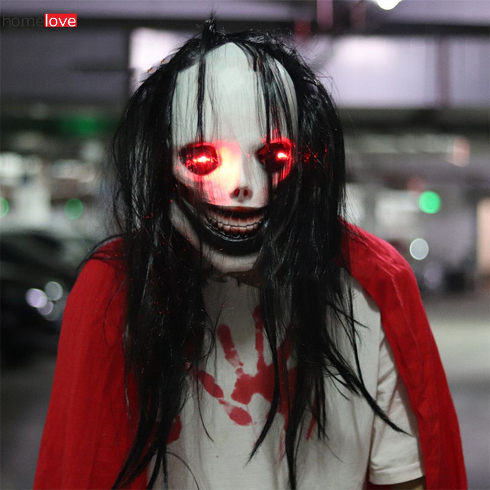 Halloween Ghost Face Mặt nạ kinh dị Mũ đội đầu Mặt nạ kinh dị Khuôn mặt đáng sợ Mũ trùm đầu Mặt nạ phát sáng đẫm máu có đầu Phụ kiện trang phục dành cho người lớn Đạo cụ homelove