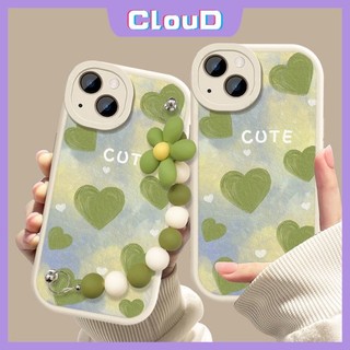 Ốp lưng tương thích cho iphone 13 12 11 14 pro max x xs max 6s 6 7 8 plus se 2020 xr 7plus thời trang dễ thương màu xanh lá cây tình yêu trái tim chống sốc ốp lưng tpu mềm có vòng đeo tay hoa
