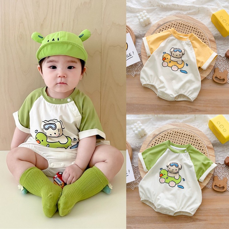 Sơ sinh mùa hè quần áo romper phim hoạt hình thời trang dễ thương in áo liền quần cotton tay ngắn cho bé 0-2 tuổi bộ đồ thời trang hàn quốc