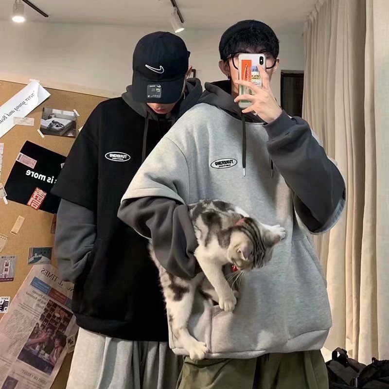 Áo Hoodie Giả Hai Lớp Dáng Rộng Thời Trang Thu Đông Cho Nam