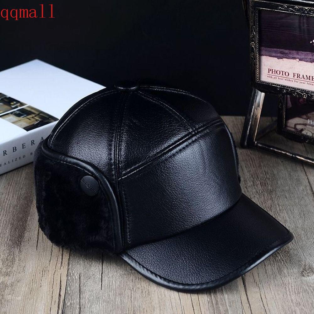 Qqmall nam giới mũ máy bay ném bom ngoài trời mũ bóng chày mũ phi công mùa đông lái xe da pu chắn gió mũ bịt tai