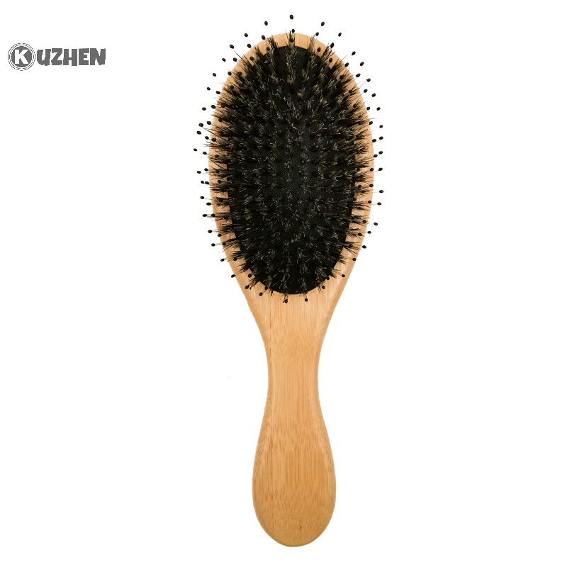 Kuzhen 1 cái bàn chải tóc tre tự nhiên xử lý lợn rừng lông chống tĩnh điện tóc da đầu mái chèo bàn chải tóc gasbag massage lược chăm sóc tóc hot