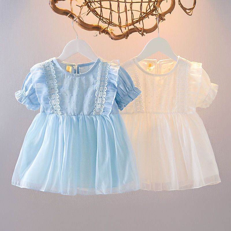 Baby girl summer dress fashion pure color cotton short sleeves one-piece dress 0-3 years girls váy công chúa dễ thương