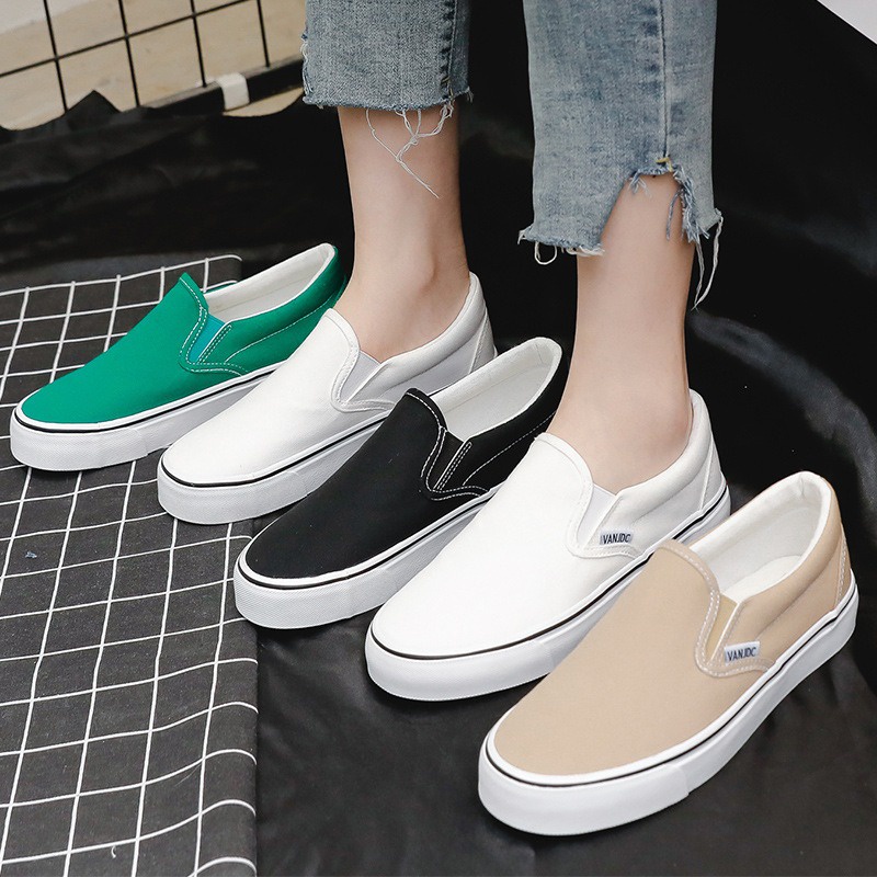 Giày vải trắng, giày trắng, cặp đôi, giày ban thường co giãn của học sinh