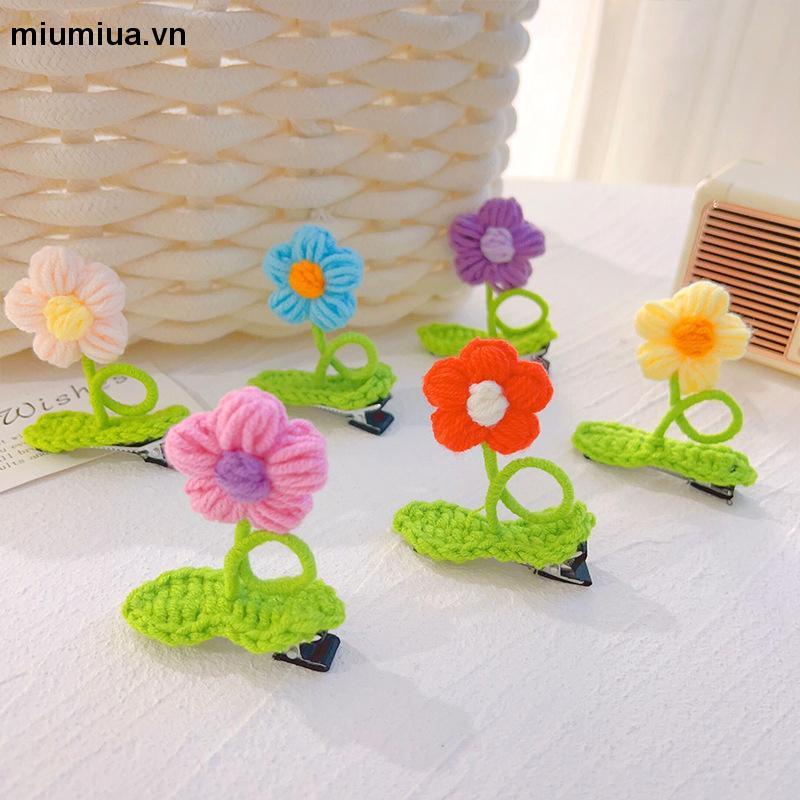 Miumiua🔮Kẹp tóc cây mầm xinh, hoa 6 cánh bằng len handmade