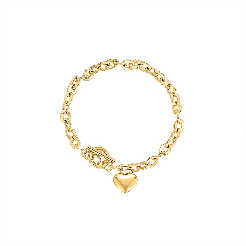 Vòng Đeo Tay Bằng Thép Không Gỉ Mặt Trái Tim Thời Trang Âu Mỹ Không Phai Màu Trang Sức Cá Tính Dành Cho Bạn Nữ