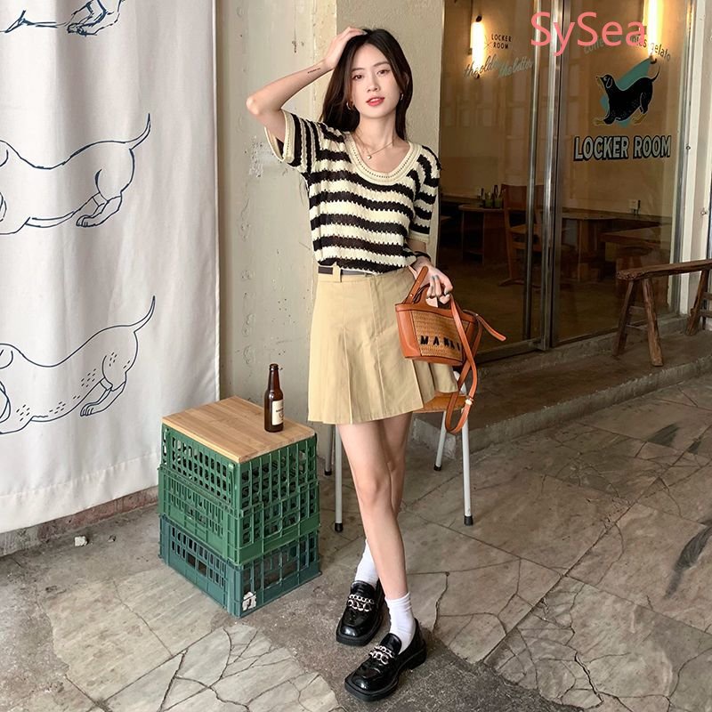 Áo Dệt Kim Dáng Rộng Kẻ Sọc Kiểu Retro Thời Trang Mùa Hè Cho Nữ