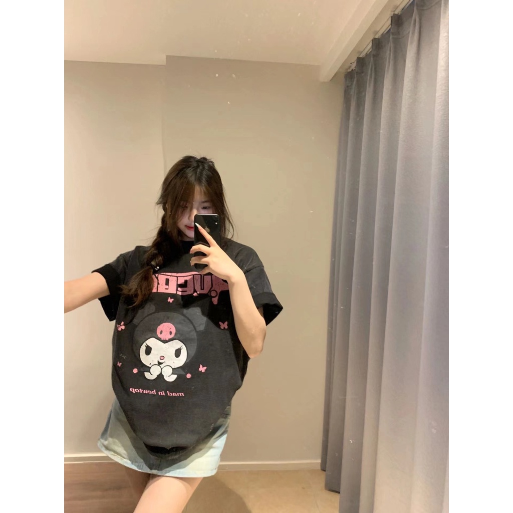 NRVP Áo Thun Đen 100% Cotton Tay Ngắn Dáng Rộng In Hoạ Tiết Độc Đáo