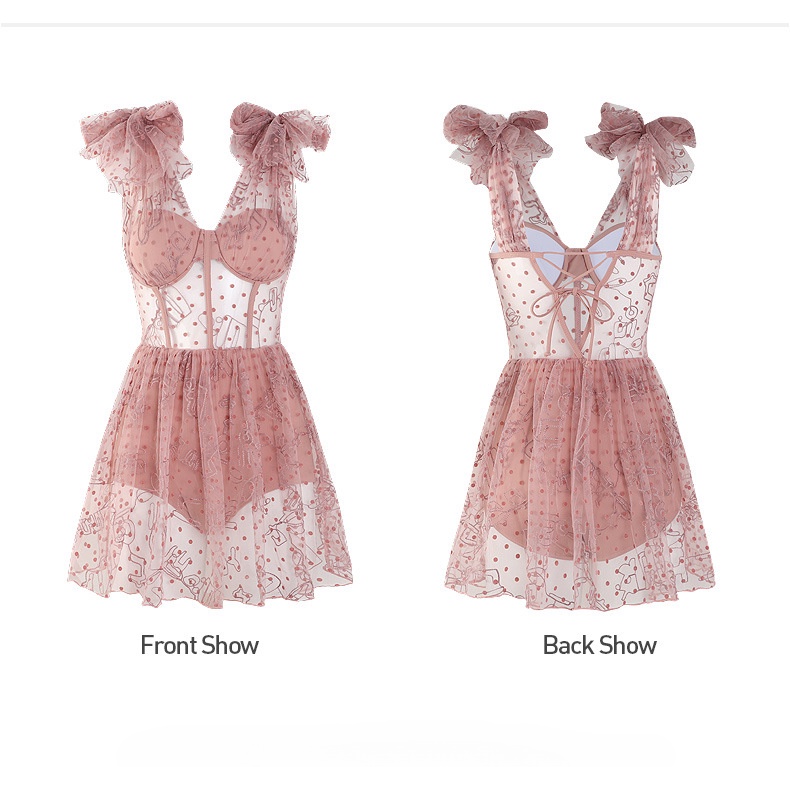 Đầm Bơi Một Mảnh Cổ Chữ V Eo Cao Phối Ren Màu Hồng Sang Trọng Thời Trang Mùa Hè Dành Cho Bạn Nữ