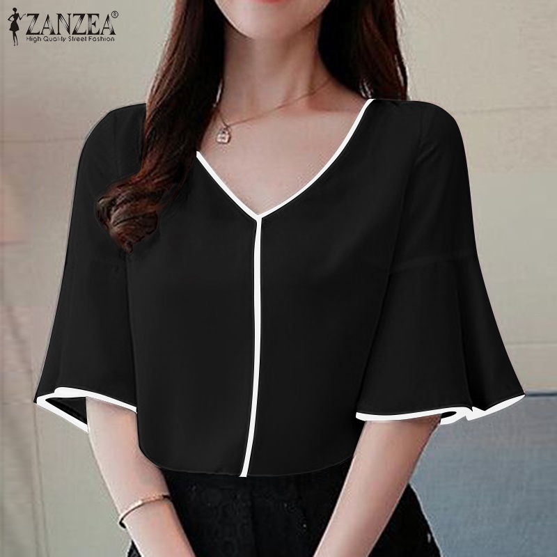 Áo kiểu ZANZEA tay lỡ 3/ 4 cổ chữ V thời trang dành cho nữ