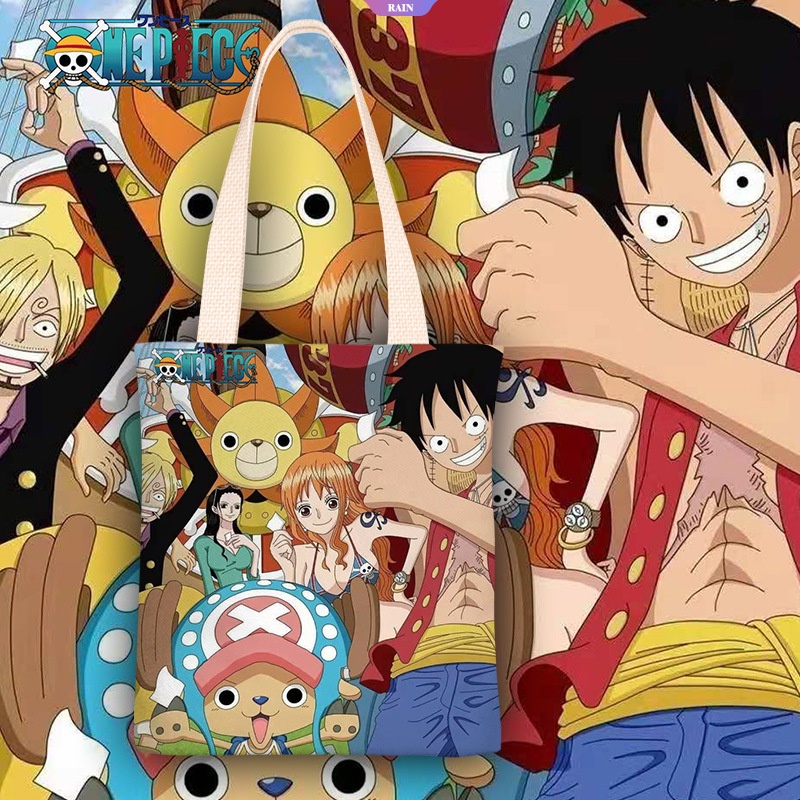 Túi Đeo Vai Vải Canvas Cỡ Lớn In Hoạt Hình ONE PIECE Dễ Thương Cho Nữ