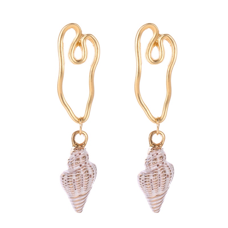 Fancy Khuyên Tai Hợp Kim Dáng Dài Hình Vỏ Sò Rỗng Màu Trắng Hồng Xanh Lam Retro