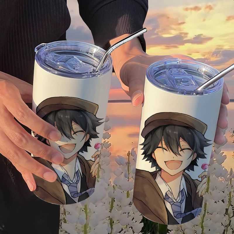 Bình Nước Giữ Nhiệt Bằng Thép Không Gỉ In Hình Anime Có Ống Hút Tiện Dụng Cho Nam Và Nữ
