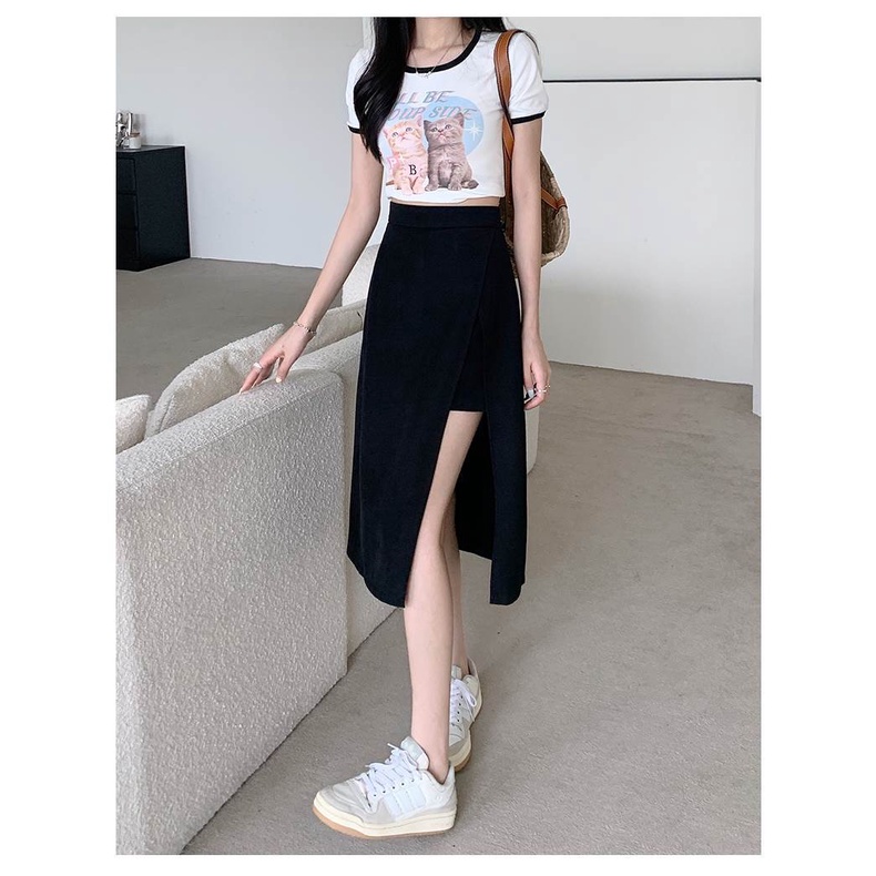 Chân váy MMIOT dáng chữ A lưng cao xẻ tà thời trang mùa thu dành cho nữ size lớn S-4XL