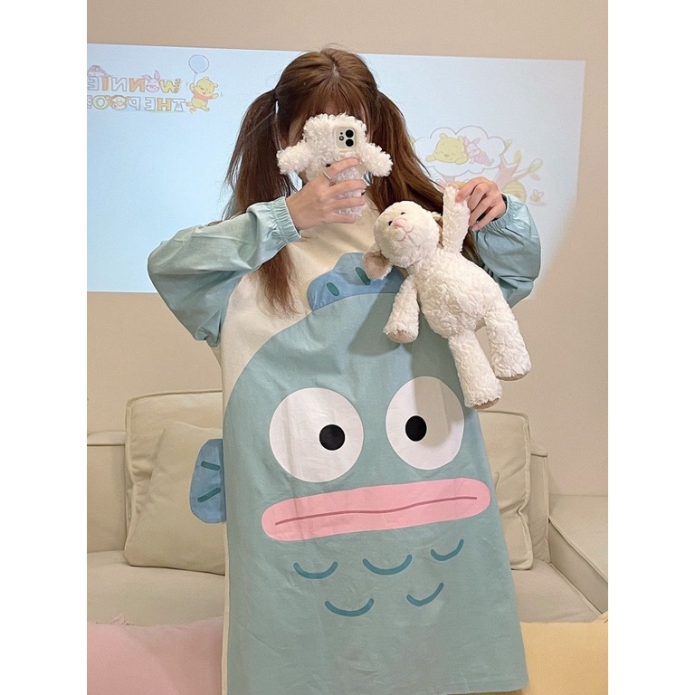 Bộ Đồ Ngủ Tay Dài Chất Liệu Cotton In Họa Tiết Hoạt Hình Nàng Tiên Cá Dễ Thương Thời Trang Xuân Thu Cho Nữ
