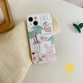 Case For iPhone 14 Pro Max [Coconut Tree Rabbit] Phone Case For iPhone 14 Pro Max Plus 13 12 Mini 11 X XS Max XR SE 8 7 Aesthetic Ins Newest Fashion Korean Style Retro Classic Cute Cartoon Couple Shockproof Protective TPU Cover Shell