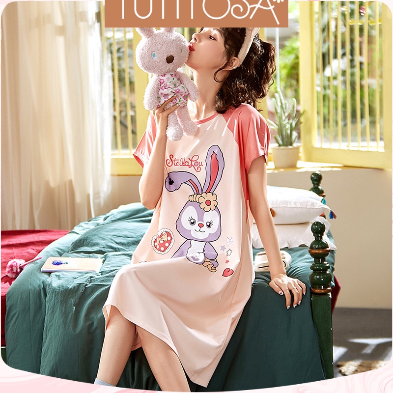 Váy ngủ bigsize nữ đầm ngủ 50-90Kg dáng suông mặc nhà in hoạt hình cute dễ thương mùa hè Tutitosa | BigBuy360 - bigbuy360.vn