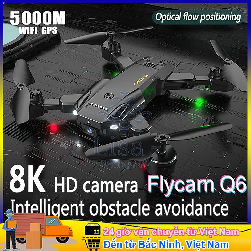 ✈️hàng giao ngay✈️ Flycam giá rẻ Q6-Drone Máy bay điều khiển 2 CAMERA 8K Cảm biến chống va chạm 4 chiều, Theo dõi