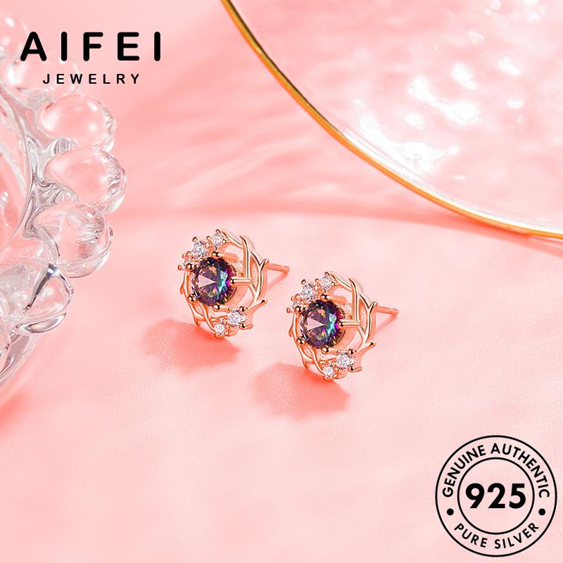 AIFEI JEWELRY quốc bông tuyết mặt tròn xỏ Thời trăng khuyên tua vành sức bông bản thời hàn 925 phụ tính nguyên vàng đá thật cá nữ bạc tai kiện trang E147