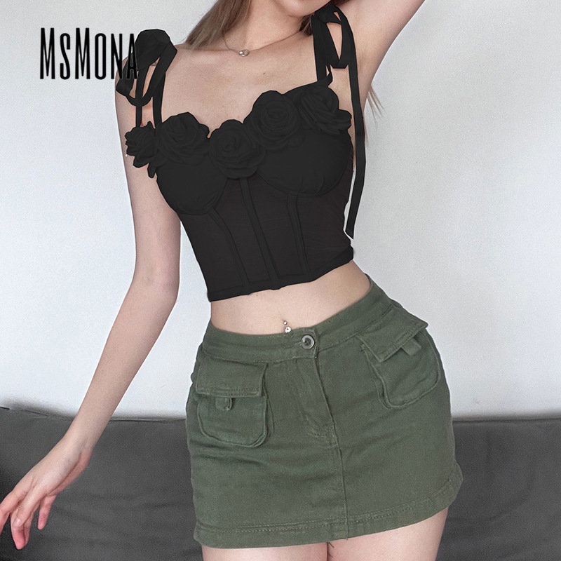 Áo Tank Top Hai Dây Dáng Ôm Màu Trơn Họa Tiết Hoa Thời Trang 2023 Cho Bạn Gái