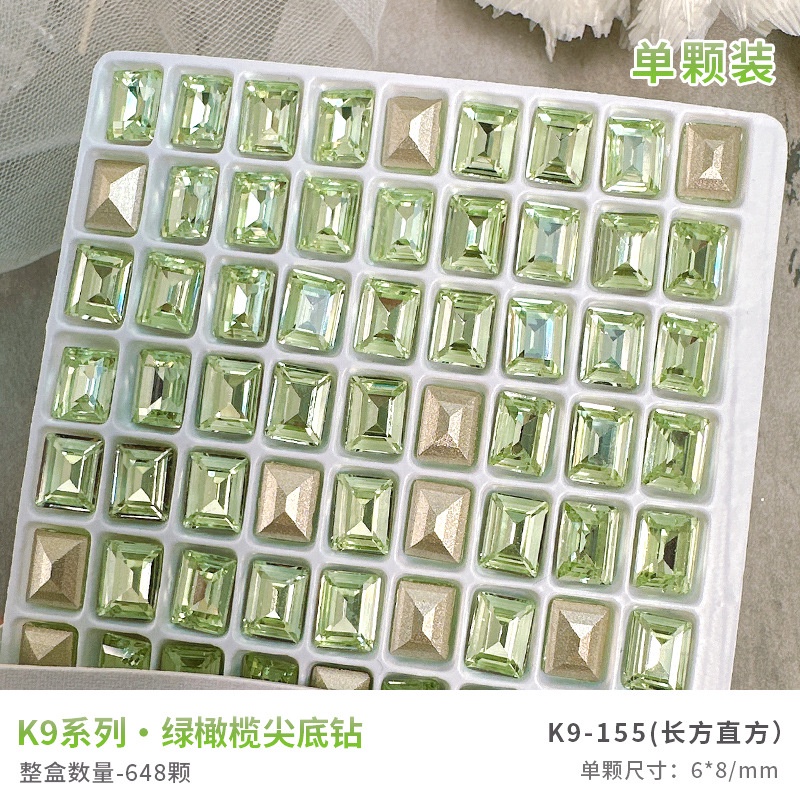 Túi 3 viên đá K9 màu xanh lá cây, phụ kiện Nail trang trí móng