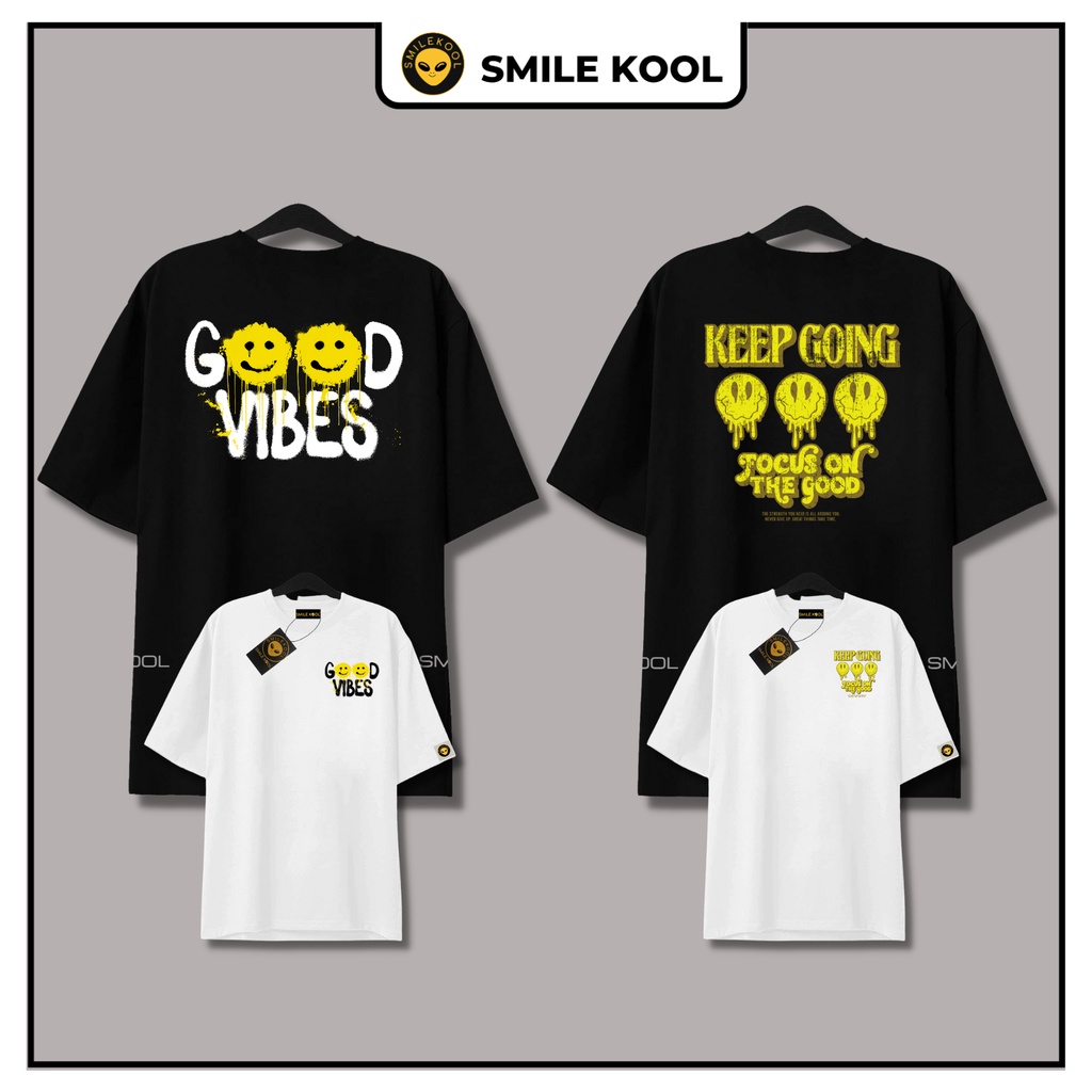 Áo Thun Tay Lỡ Smile Kool , mẫu in 2 mặt, Form rộng oversize, áo tee unisex nam nữ, chất liệu vải cotton, smilekool shop
