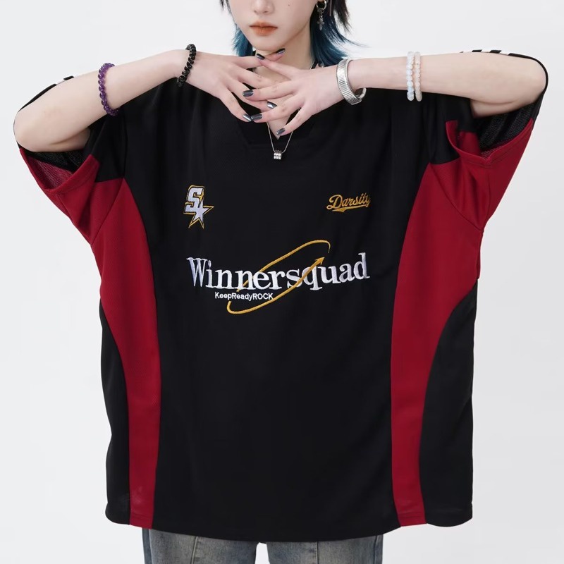 Áo Thun Tay Ngắn Cổ Chữ V Dáng Rộng Phong Cách Hip hop Mỹ Thời Trang Mùa Hè Hàng Mới Dành Cho Nam Và Nữ