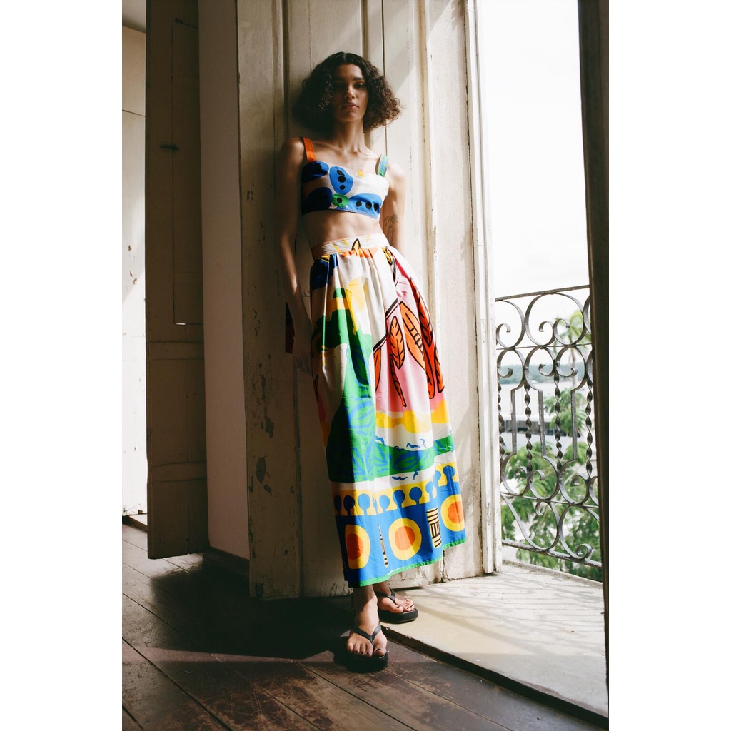 Bộ Áo In Họa Tiết Thắt Nơ Phối Chân Váy Thời Trang ZARA Mùa Hè 2897125 2889125