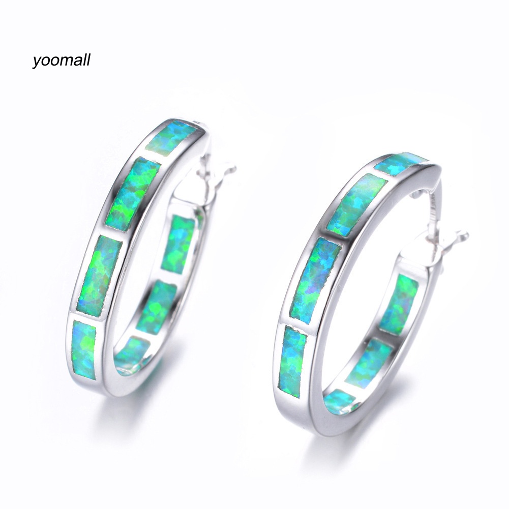 Khuyên Tai Nữ Dạng Vòng Tròn Đính Đá Opal Giả Nhiều Màu
