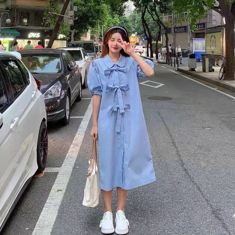 Đầm Midi Mỏng Mùa Hè Tay Phồng Cột Dây Nơ Phong Cách Pháp Cổ Điển Thiết Kế Mới Cho Nữ