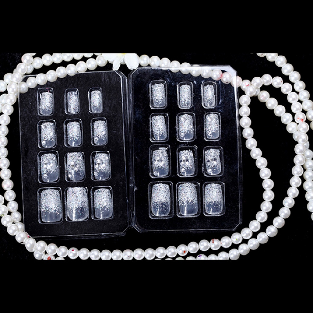 Set 24 Móng Tay Giả Bằng Acrylic Màu Trắng Bạc Thời Trang ifashion365