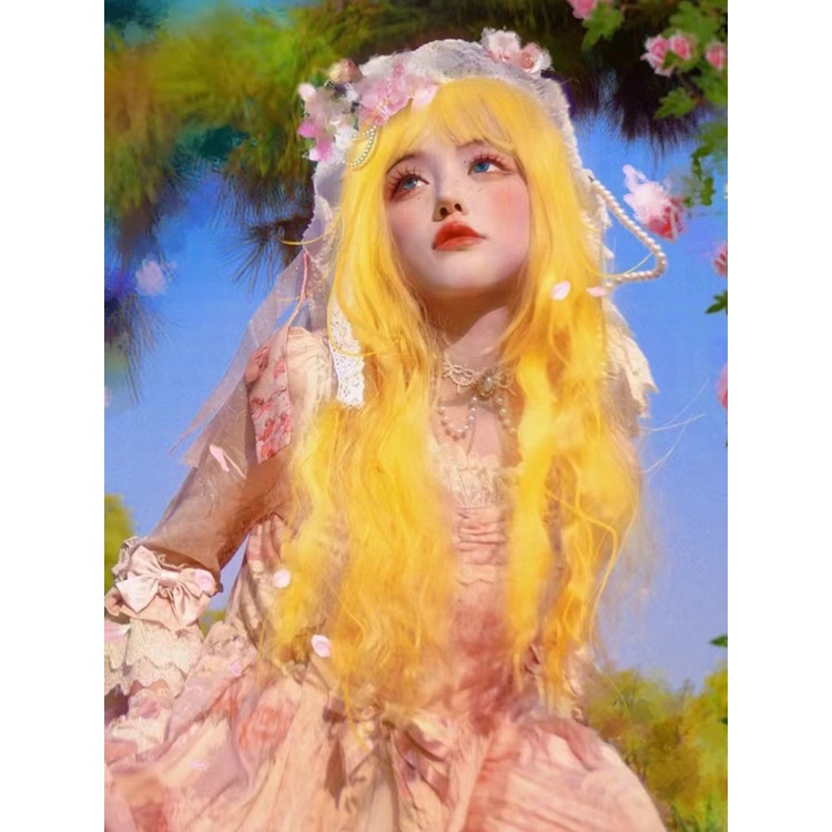 Tóc Giả Dài Xoăn Màu Vàng Rượu Vang Đỏ Nhạt Phong Cách Lolita Cho Nam Và Nữ