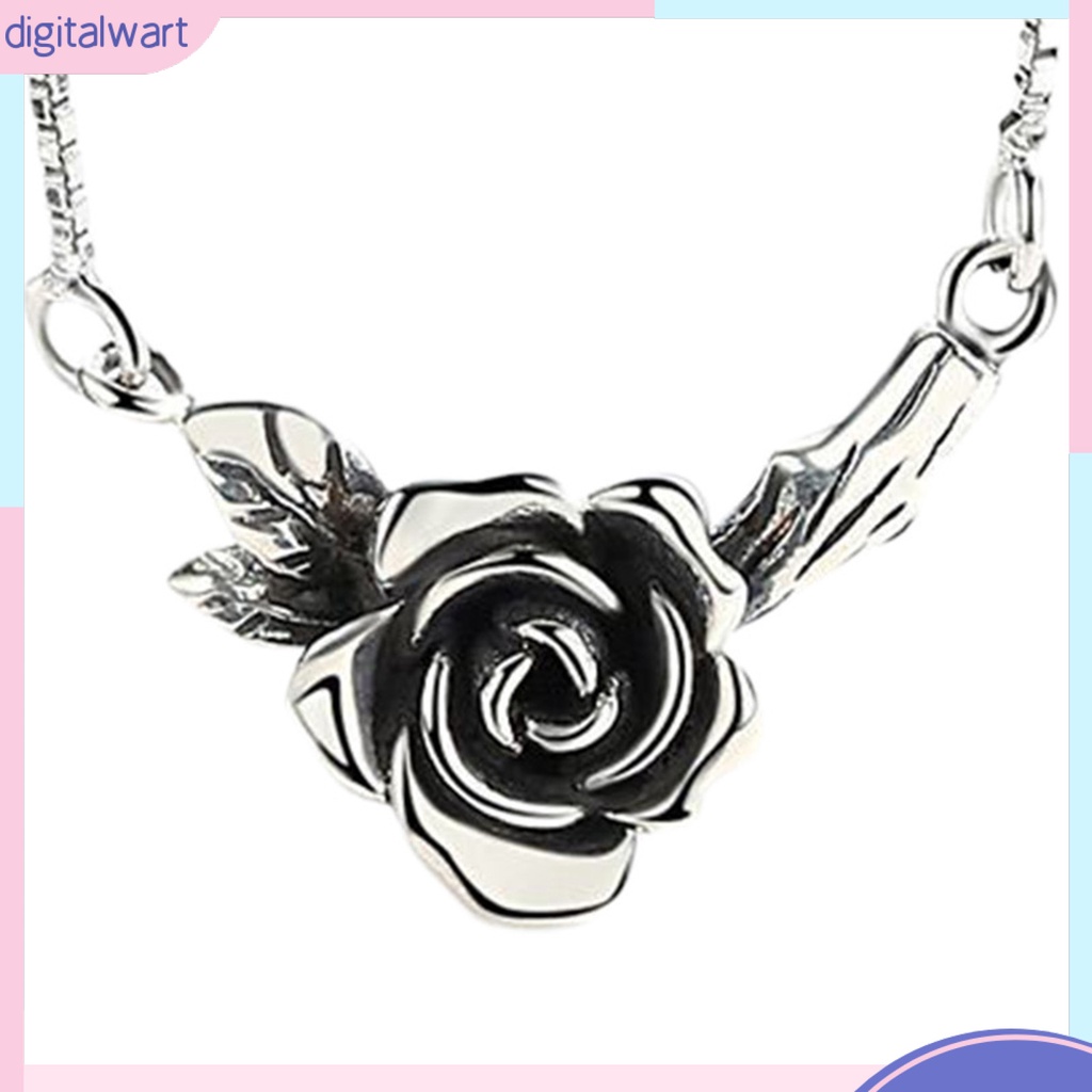 Vòng cổ Mặt Hoa Hồng Đen Viền Màu Bạc Phong Cách Cổ Điển Thời Trang Cho Nữ