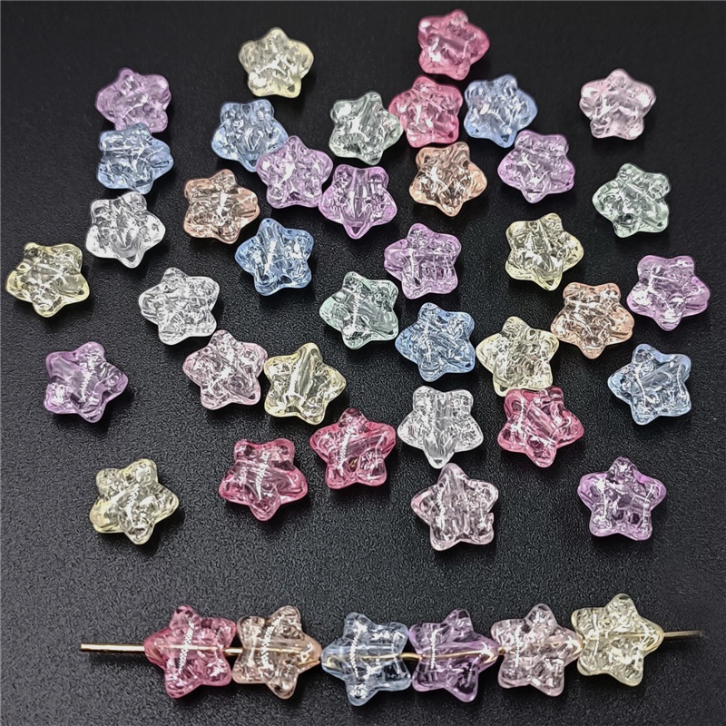 Set 50 Hạt Thủy Tinh Hình Ngôi Sao Năm Cánh 10mm Tự Làm Trang Sức Thời Trang