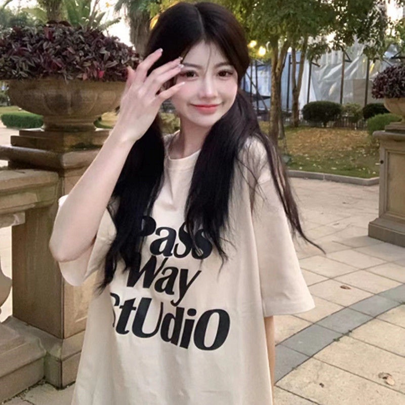 COZOKC Áo Thun Ngắn Tay Dáng Rộng In Hình Monogram Thời Trang