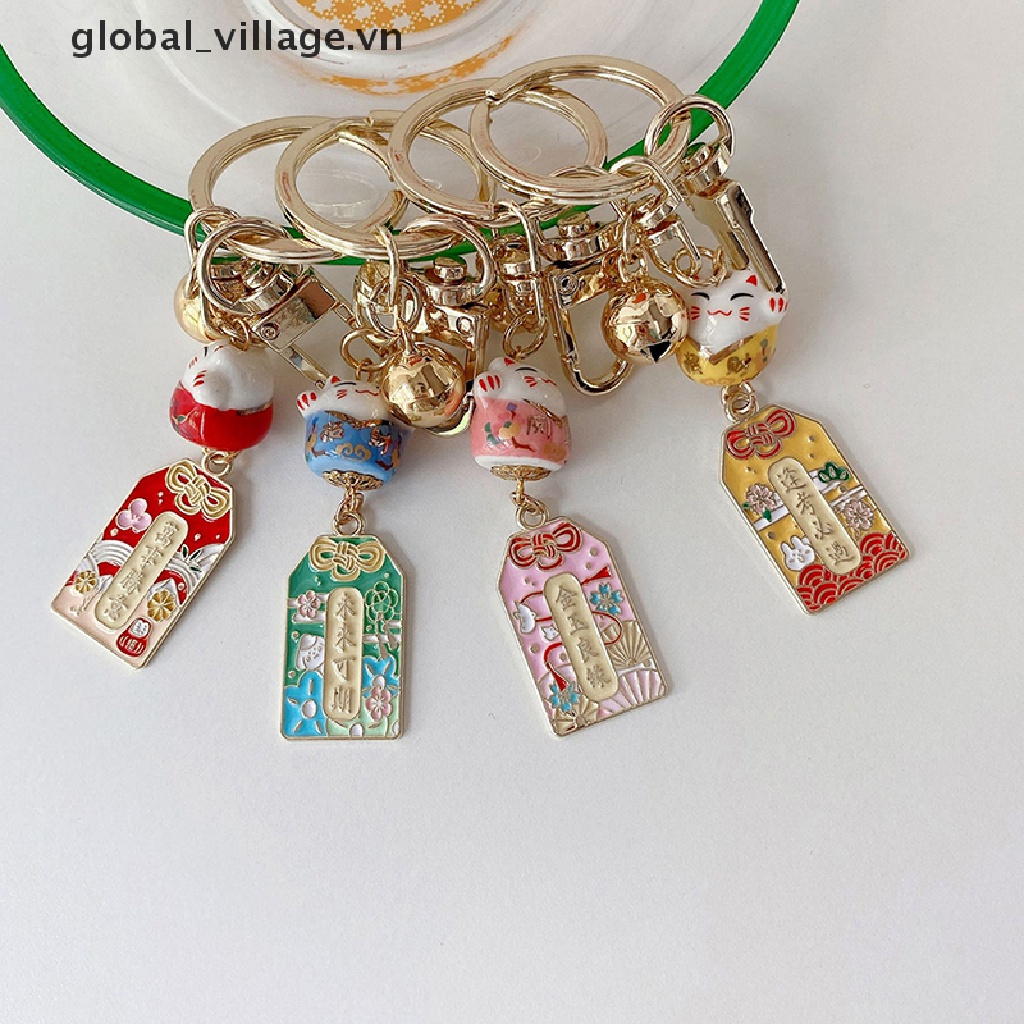 Móc Khóa Bùa May Mắn Hình Mèo May Mắn Bằng Gốm Sứ Có Chuông Trang Trí Túi Xách / Điện Thoại Di Động