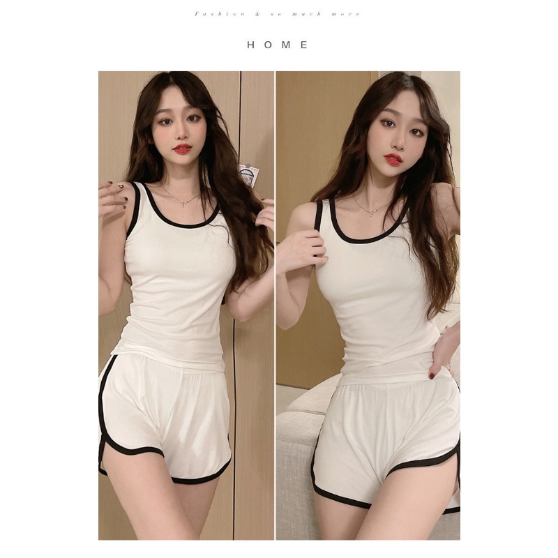 Bộ Đồ Ngủ Áo Sát Nách Phối Quần Short Vải Cotton Thời Trang Cho Nữ La301