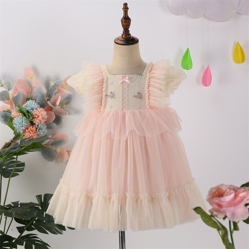 Đầm Công Chúa Nhỏ Tay Bay Thêu Họa Tiết Phong Cách Lolita Phương Tây Ngọt Ngào Mùa Hè Mới Cho Bé Gái