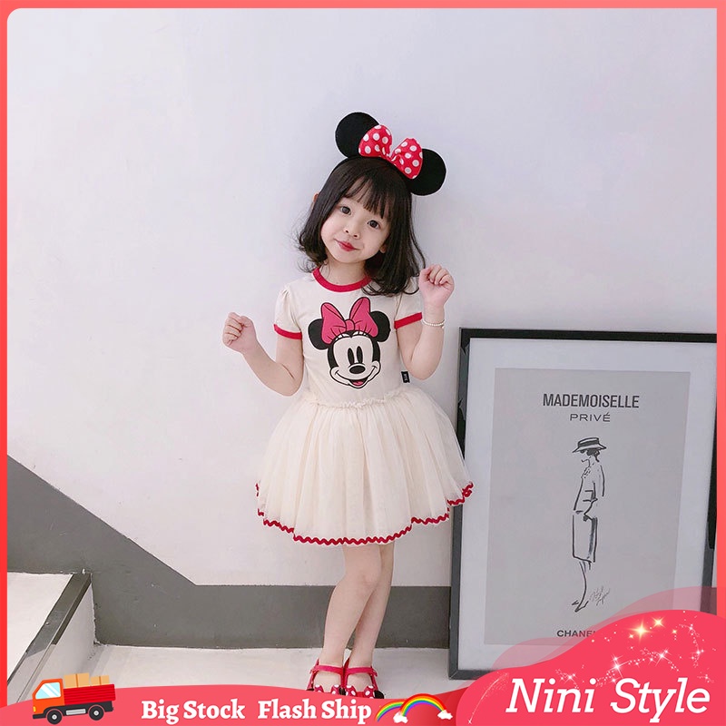 Đầm Hóa Trang Chuột Mickey / Minnie Kèm Băng Đô Xinh Xắn Cho Bé Gái
