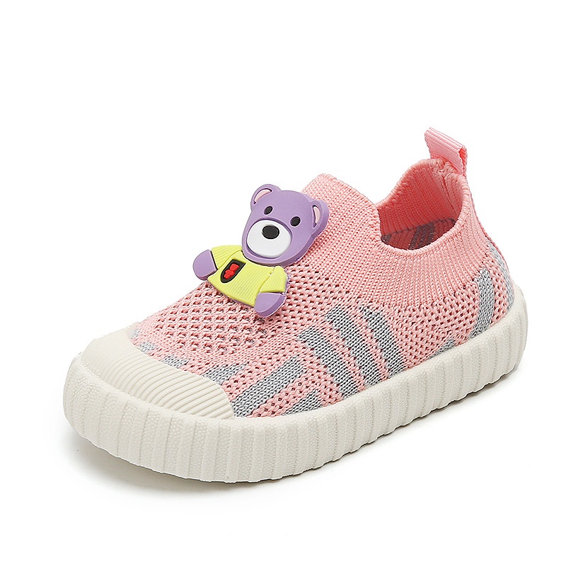 Giày Sneaker Đế Mềm Chống Trượt Dệt Kim Thoáng Khí Có Tai Gấu Dễ Thương Dành Cho Bé Trai Gái 1-3 Tuổi