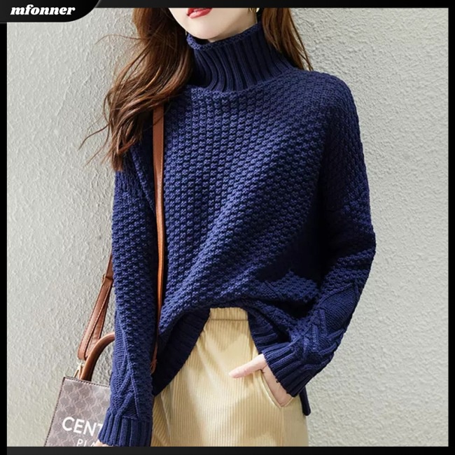 Áo Sweater Dệt Kim Cổ Lọ Tay Dài Màu Trơn Thiết Kế Đơn Giản Thanh Lịch Thời Trang Cho Nữ