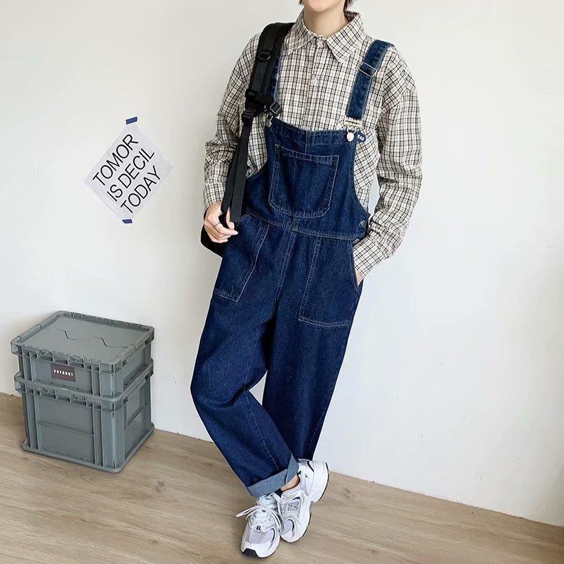 [F &amp; X] Quần Yếm Jean Một Mảnh Dáng Rộng Phong Cách Harajuku Retro Dễ Phối Đồ Cho Nam Và Nữ