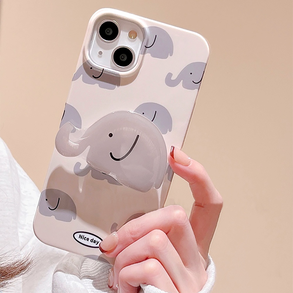 Ốp Điện Thoại TPU Mềm Chống Trầy Xước / Bụi Bẩn Có Giá Đỡ Hình Chú Voi Xám Dễ Thương Cho IPhone 11 12 13 14 Pro Max